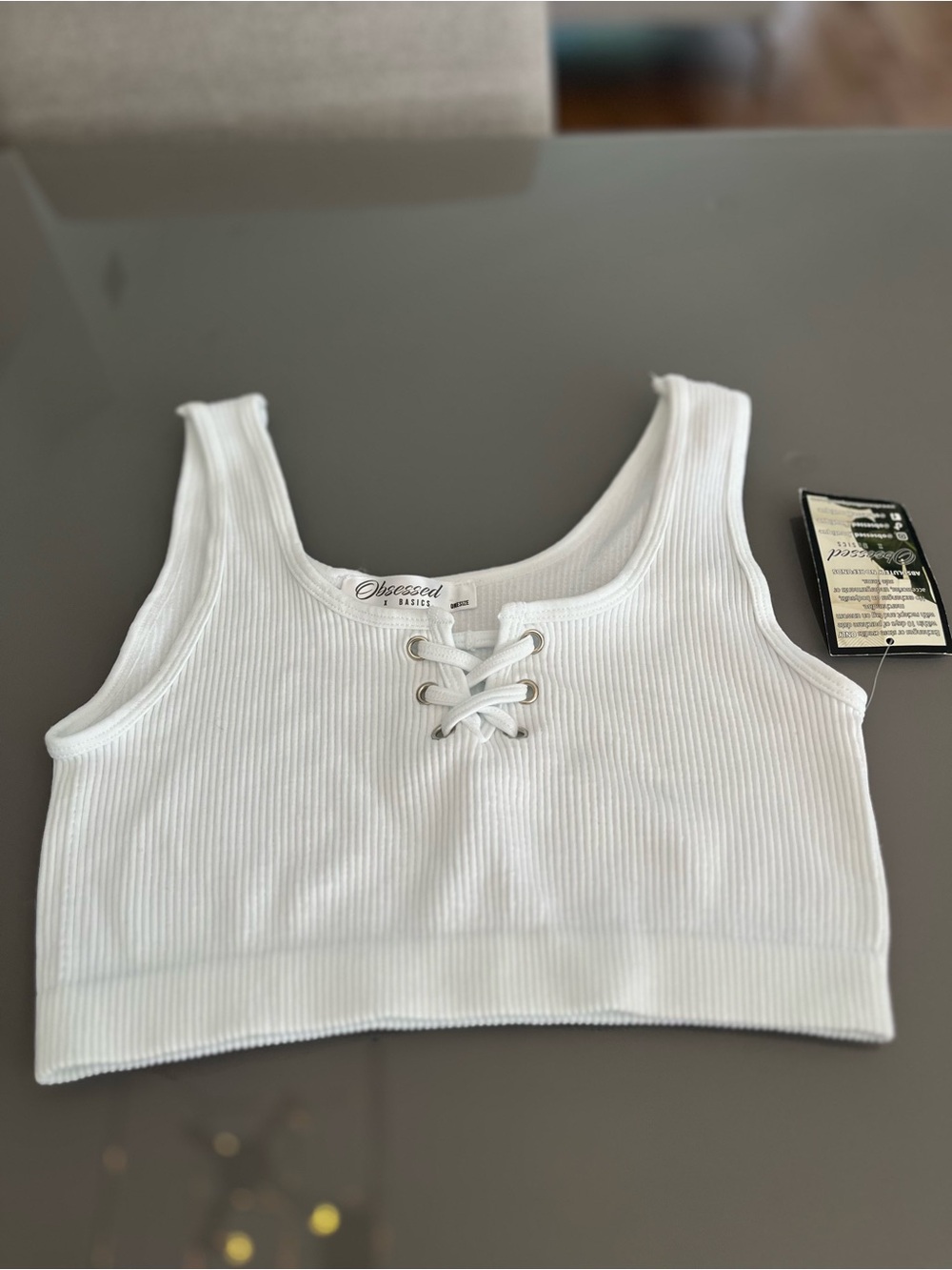 2 piece set White Ribbed Lace-Up Crop Tank bnwt and a matching black worn once